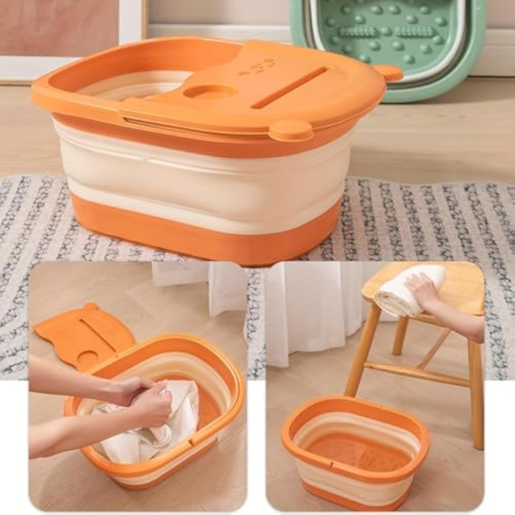 Collapsible Foot Bath Soak Tub with Handle, Plastic Foldable Basin